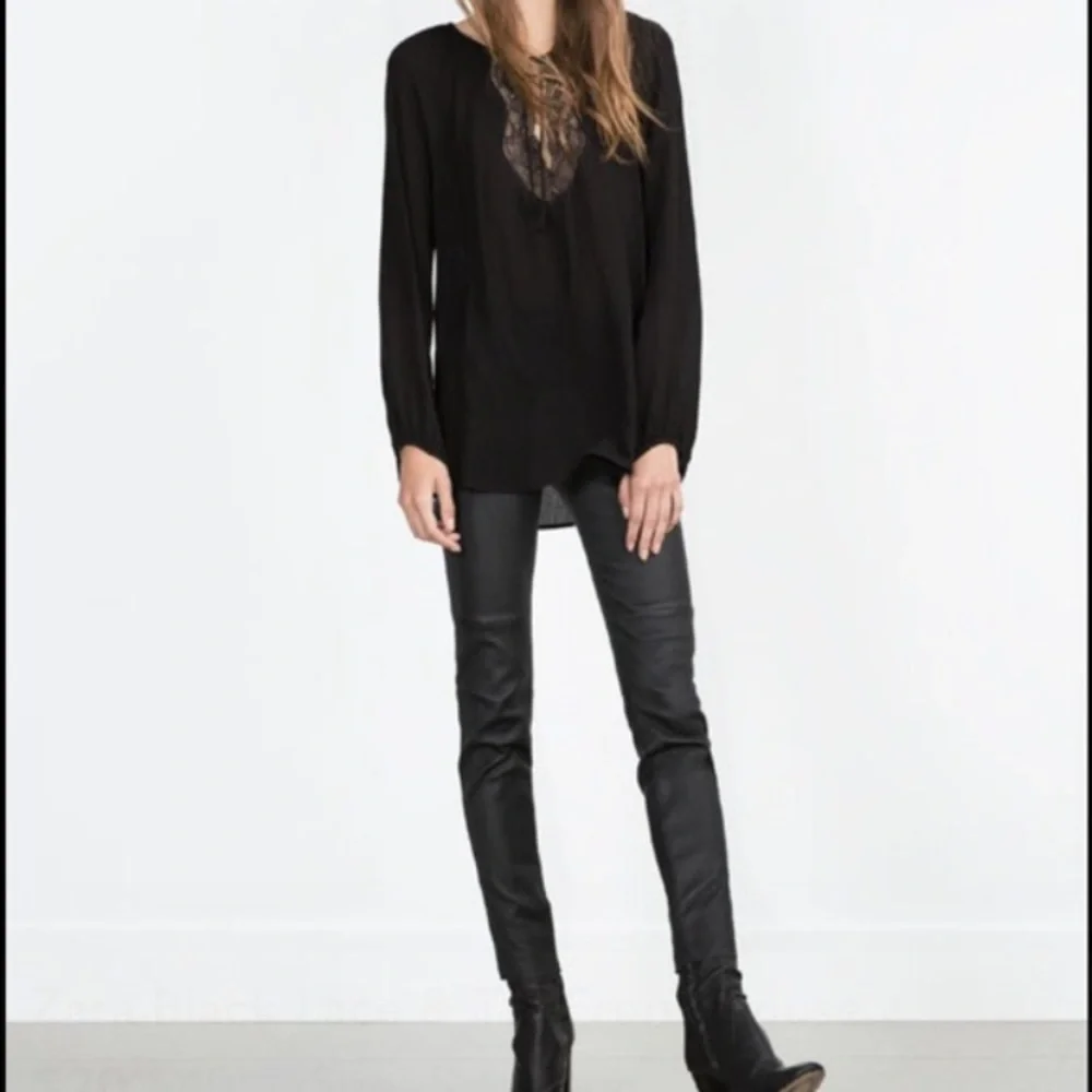 ZARA Black Lace & Tie-Front Blouse - Picture 3 of 5